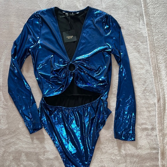Zara Blue Metallic Body Suit - Picture 2 of 11
